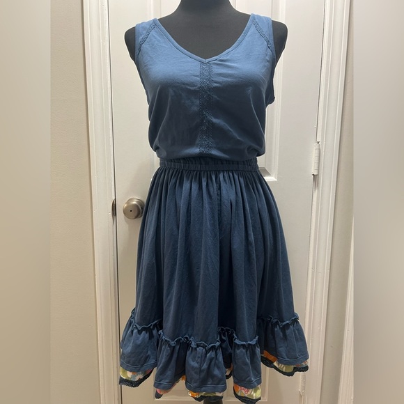 Matilda Jane Blue Sleeveless Dress with Colorful Ruffle Hem Size Small - Picture 1 of 4